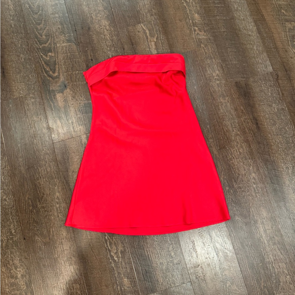 Cotton Candy Red Strapless A-line Cocktail Dress